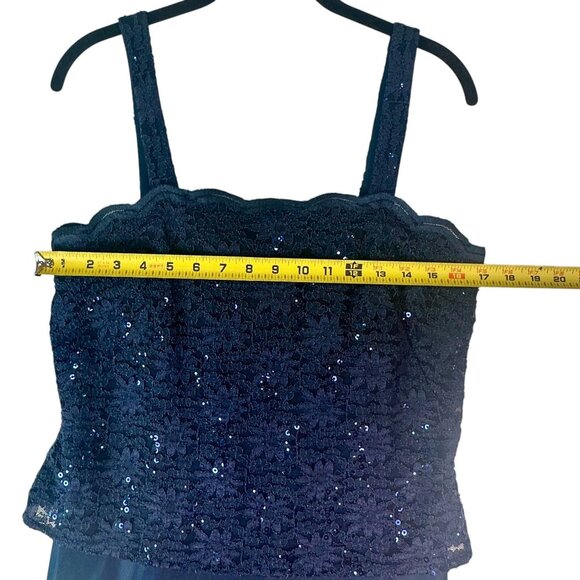 Alex Evenings Sleeveless Sequin Lace Floral Maxi Dress Square Neck Blue Size 10 - Picture 10 of 12